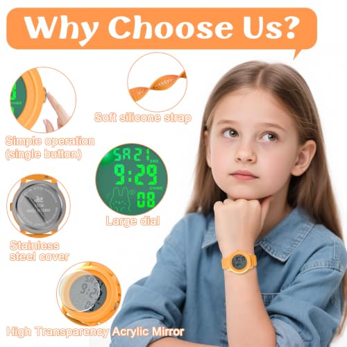 Image of Edillas Kids Digital Watch 7-Color LED Light Waterproof Wristwatch Ideal for Children