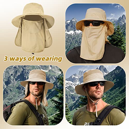 Fishing Hat For Men Sun Protection Hat With Removable Mesh Face Neck Flap Cover Windproof Strap For Men And Women Khaki #TOP4