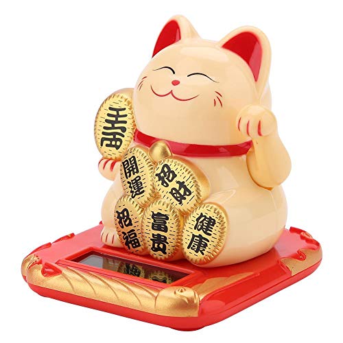 Solar Powered Waving Lucky Fortune Cat Welcoming Cat Adorable Waving Beckoning Fortune Lucky Cat Home Car Decor Ornaments - Image 4