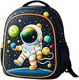Mochila Infantil Espacial com Astronauta 3D Planetas e Estrelas Design Galáxico Preta