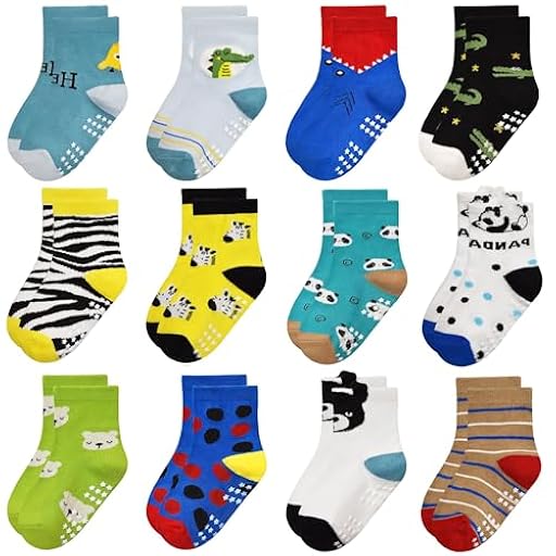 Yafane 12 Pares de Calcetines Antideslizantes para Niños Pequeños Infantil Recién Nacido Calcetines Antideslizantes Algodón para Bebés 0-7 años (FR/ES, Edad, 3 años, 5 años, Multicolor 6) | Ya disponible en tu tienda friki favorita! En mundofriki.es!