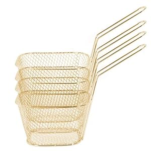 Frieten Mand Vierkante Vorm Roestvrijstalen Frituurmand Lichtgewicht Stomen Frituren Blancheren om te koken(Golden)