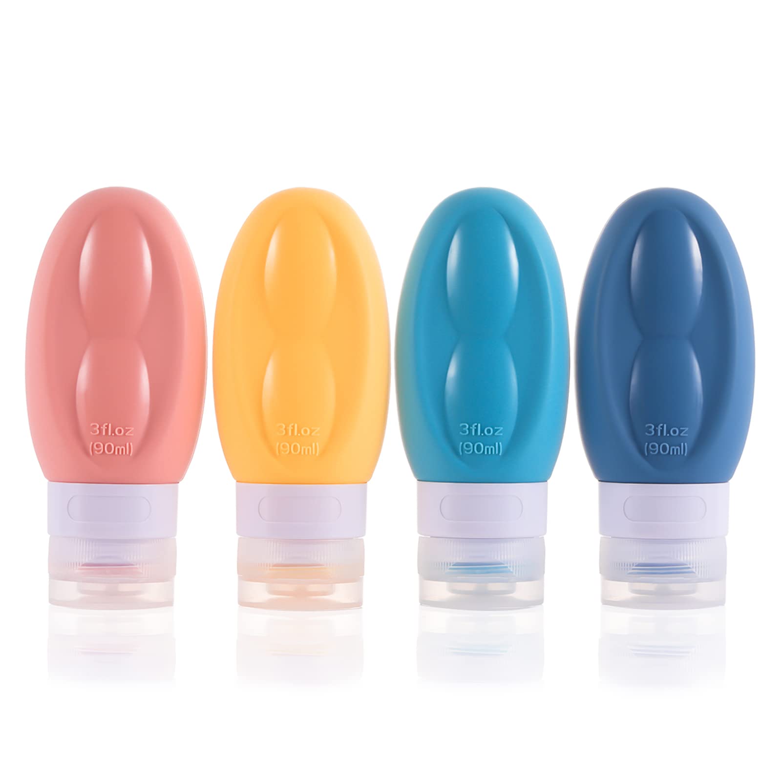4 Silikon Reiseflaschen 90 Ml – BPA Frei, Auslaufsicher, Mit Kulturbeutel, Für Shampoo & Kosmetik