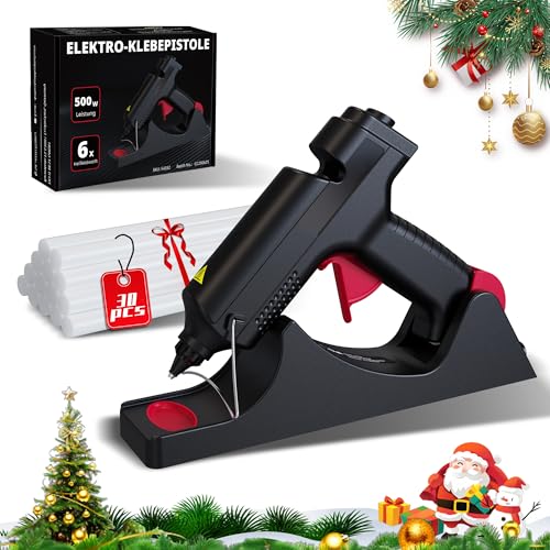 Industrielle Heißklebepistole 500W mit Ladestation Kabellose Profi-Klebepistole (25W Ausgangsleistung) für Ø11 2-mm Klebesticks Für Holz Kunststoff & Werkstatt 6 Klebesticks inklusive