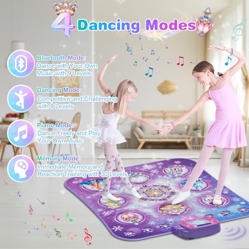 Tanzmatte Kinder Spielzeug Geschenke für Mädchen 3 4 5 6 7 8 9 Jahre, 2025 8 Tasten Tanzmatte mit Bluetooth, Fließendes Licht Kontrollsystem mit Ständern, Lila Prinzessin Geschenk für 3-12 Mädchen