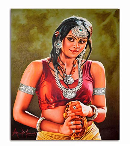 Image of Tamatina Academic Art Canvas Painting | Beautiful Indian Beauty | Classic Indian Unframed painting for Home decor|Size - 13X11 Inches.m290