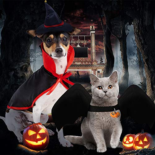 Tftsr Halloween Dogs And Cats Costumes, Funny Prank Costume, Vampire Cloak And Witch Hats, Bat Wings With Pumpkin Bells, For Medium & Large Pet, 4Pcs #TOP1