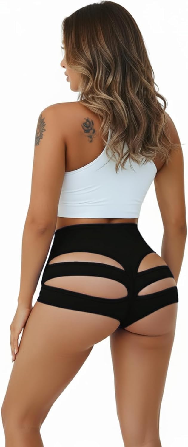 Booty Shorts for Women Cut Out High Waisted Sexy Rave Festival Outfits Workout Gym Yoga Hot Bottoms - Image 4