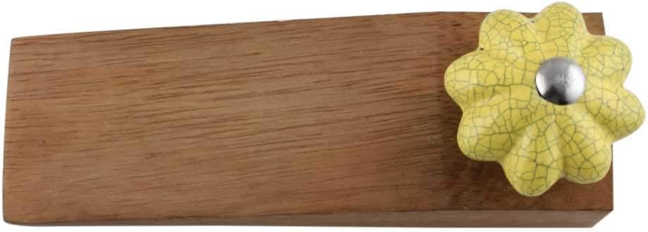 IndianShelf 1 Piece Wood Decorative Door Stoppers for Bottom of Door- Yellow Heavy Duty Non Slip Rubber Base Door Wedges- Sturdy Floor Door Stop for Inside and Outside