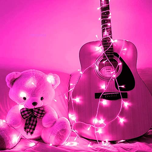 Image of LED String Light 12 Meter with 40 Pink LED Bulbs | Copper Wire Fairy Lights for Diwali Decoration, Room Decor, Balcony Decoration, Indoor Outdoor Home Decorative Lighting