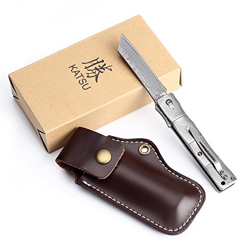 KATSU Handmade Full Damascus Steel Bamboo Style Japanese Razor Pocket