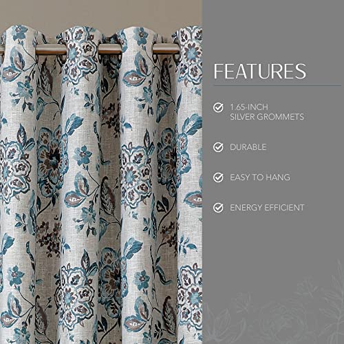 Elrene Single Panel Window Curtain Drape, Polyester, Blue/Taupe, 52 in x 95 in, W 52" x L 95" (1 Panels) - Image 3