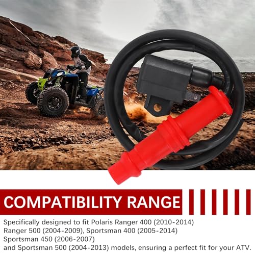 Image of Premium Ignition Coil & Spark Plug Set Compatible with Polaris Ranger 400 500 & Sportsman 400 450 500 HO 4x4 6x6 ATV Models 2004-2013 (OEM Part #3089239)