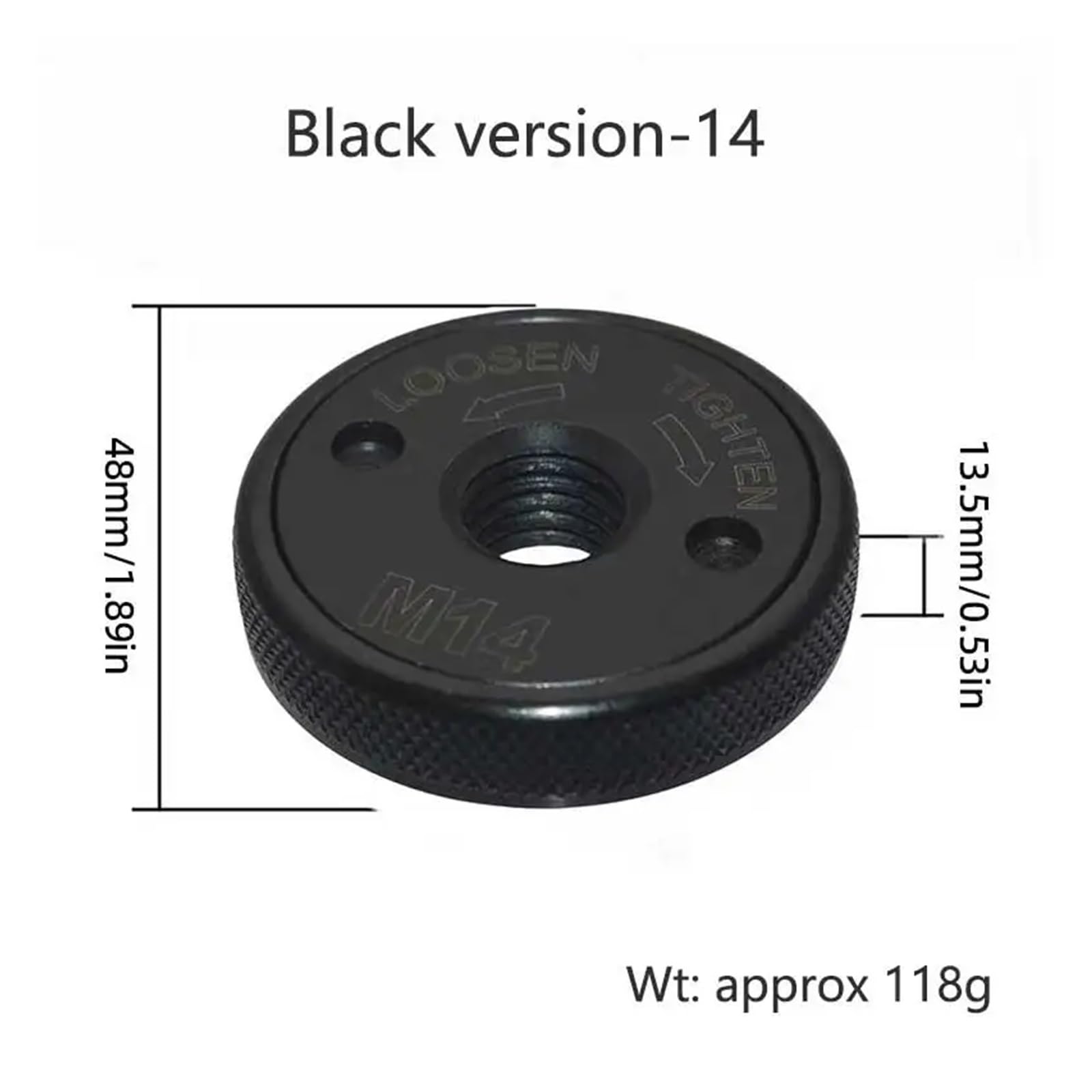 M14 szlifierka kątowa, szybkomocująca, głowica szlifierska, płyta dociskowa, nakrętka kołnierzowa, polerka M10, czarna wersja, akcesoria (1PC-M14)