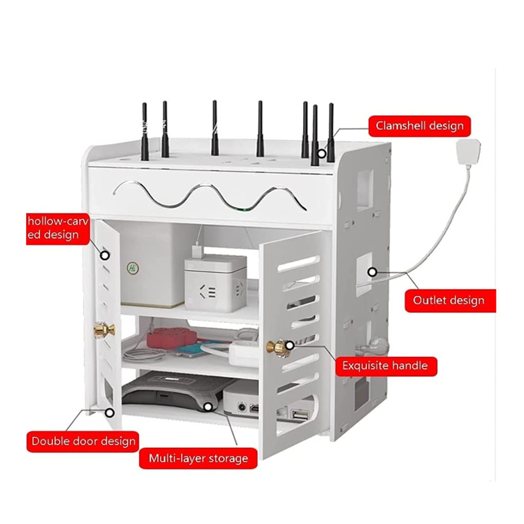 Pudełko do zarządzania kablami PVC Router WiFi Ornizer Set Top Box Rozwiązanie do przechowywania Biały Wiele rozmiarów (24 x 18 x 19 cm) Uporządkuj kable i ulepsz wystrój domu