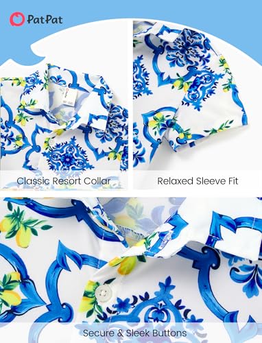 Image of PATPAT Family Hawaiian Matching Outfits - Mommy and Me Vacation Outfits | Halter Sundresses and Button Down Shirts,Caribbean Vacation Summer Tropical Outfits,Hawaiian Boho Tropical Floral Printed