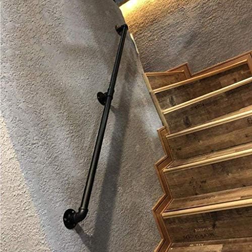 Modern Black Metal Wrought Iron Stair Railing Kit - Wall Mounted Balustrade for Terraces, Balconies, Parapets, and Banisters - 250cm Long, Durable Handrail Brackets