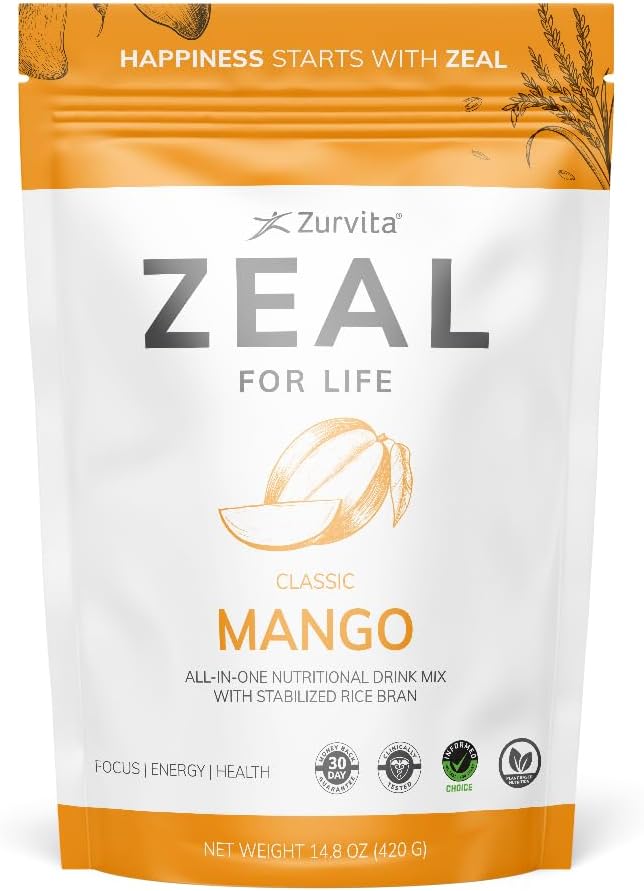 Zeal for Life Wellness Drink Mix - Mango Flavor - Gluten-Free, Vegan, with Biotin, Vitamins B12, C, D, E, Iron, Magnesium - 30 Servings (420g)