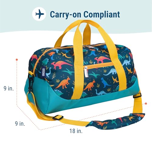 Image of Wildkin Kids Overnighter Duffel Bag - Carry-On Size, Ideal for School & Sleepovers - Jurassic Dinosaurs