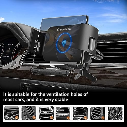 Image of SEVENAIRE S1 Wireless Charger for Car, Car Phone Holder Wireless Charger for Z Fold 6 /5 /4 /3 /2, Galaxy S Series, iPhones, Pixel Fold | 15W Fast Charging |Auto Clamping | Dash & AC Mount + Car Charger