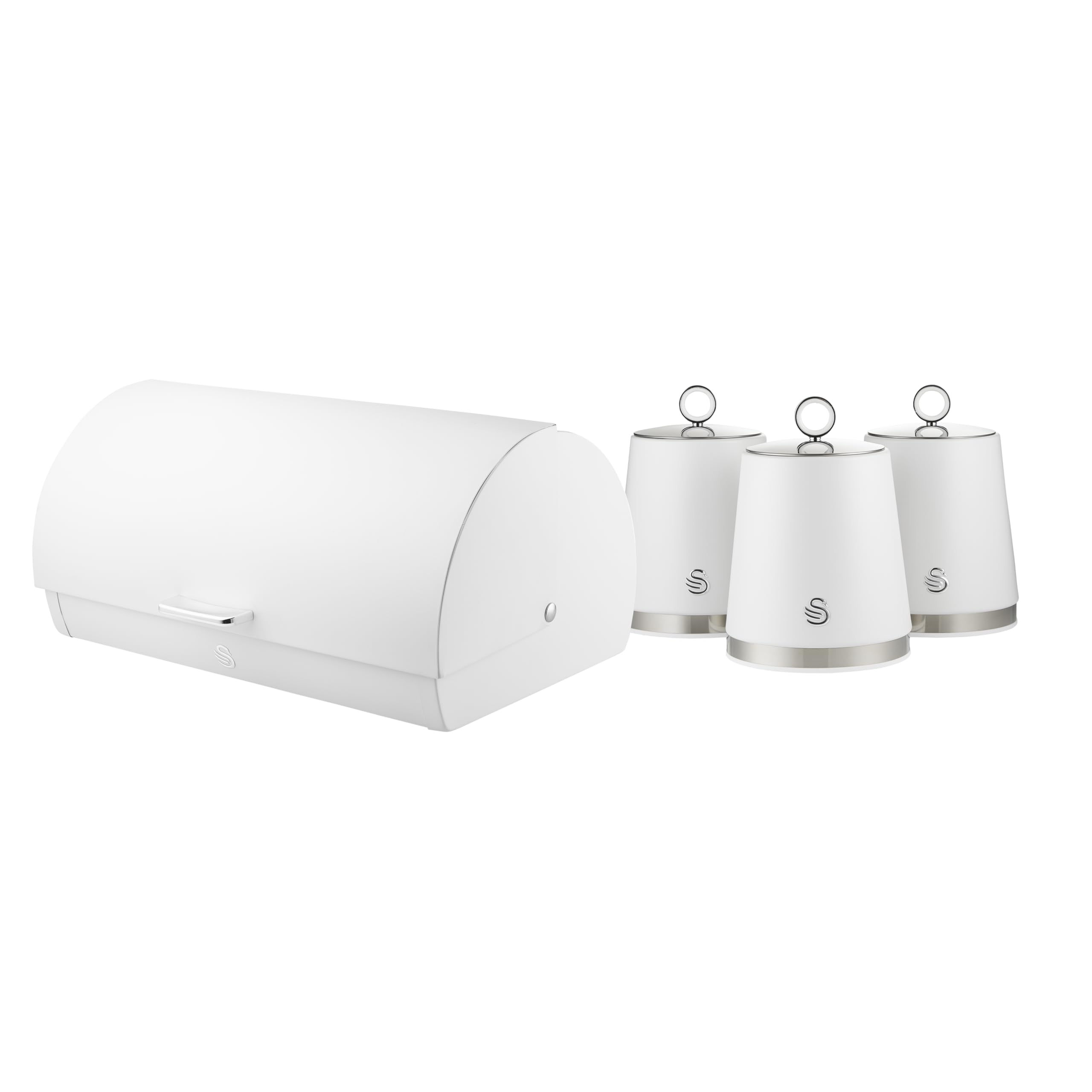Swan White Serenity Set Of 3 Canisters & Bread Bin Bundle