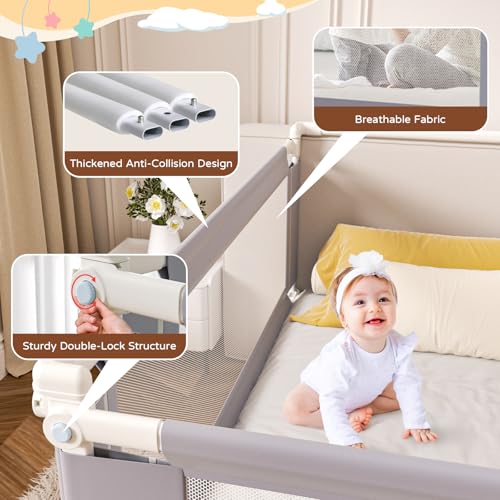 Image of yulongtengfei 3-Piece Califormia King Size Bed Rail for Toddlers - Adjustable Baby Bed Rail Guard, Kids Safety for Califormia King Size Bed (82.7 inchx82.7 inchx70.8 inch-Purple)