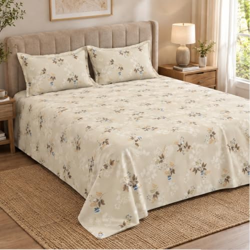 Image of Bombay Dyeing Floral Brown Super King Size Bedsheet Set (3 Pc)