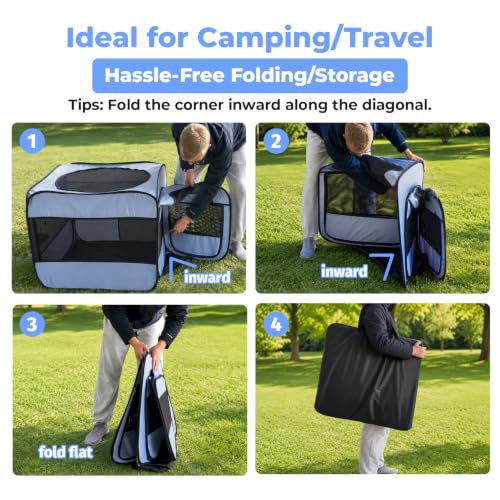 Image of 2-in-1 Portable Cat Playpen, Detachable into 2 Separate Cages with Additional 2 Doors, Pop up Pet Play Pen Cat Tent House, Foldable Puppy Enclosure Kitten Crates Indoors Outdoor(Grey)