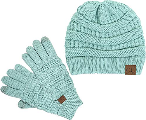 Image of Funky Junque Women's Beanie & Touchscreen Gloves Set - Soft 100% Acrylic Knit Winter Hat and Gloves, Cozy Cold Weather Gift