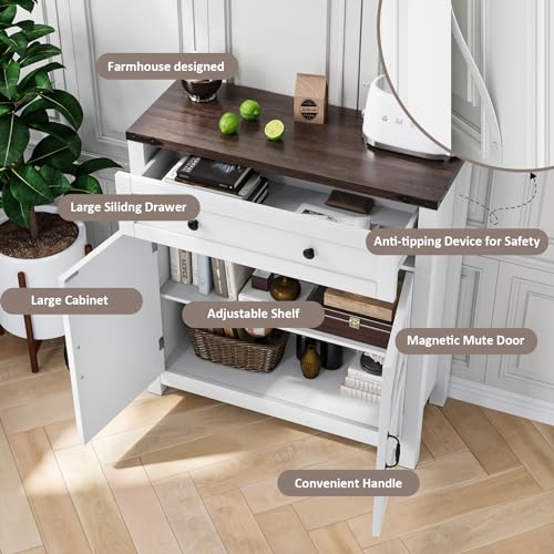 Mino Kesper Walnut Buffet Sideboard Cabinet with 2 Barn Doors, Farmhouse Coffee Bar Cabinet, Bathroom Cabinet with Adjustable Shelf, Storage Cabinet for Kitchen, Living Room, Entryway, Bathroom - Thumbnail 6