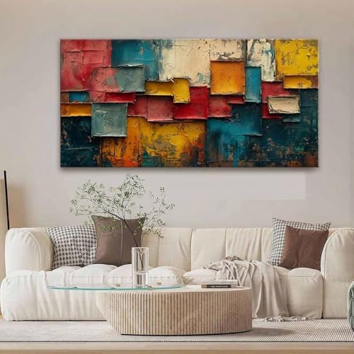 Tableau sur toile patchwork abstrait coloré 20x40cm pour salon