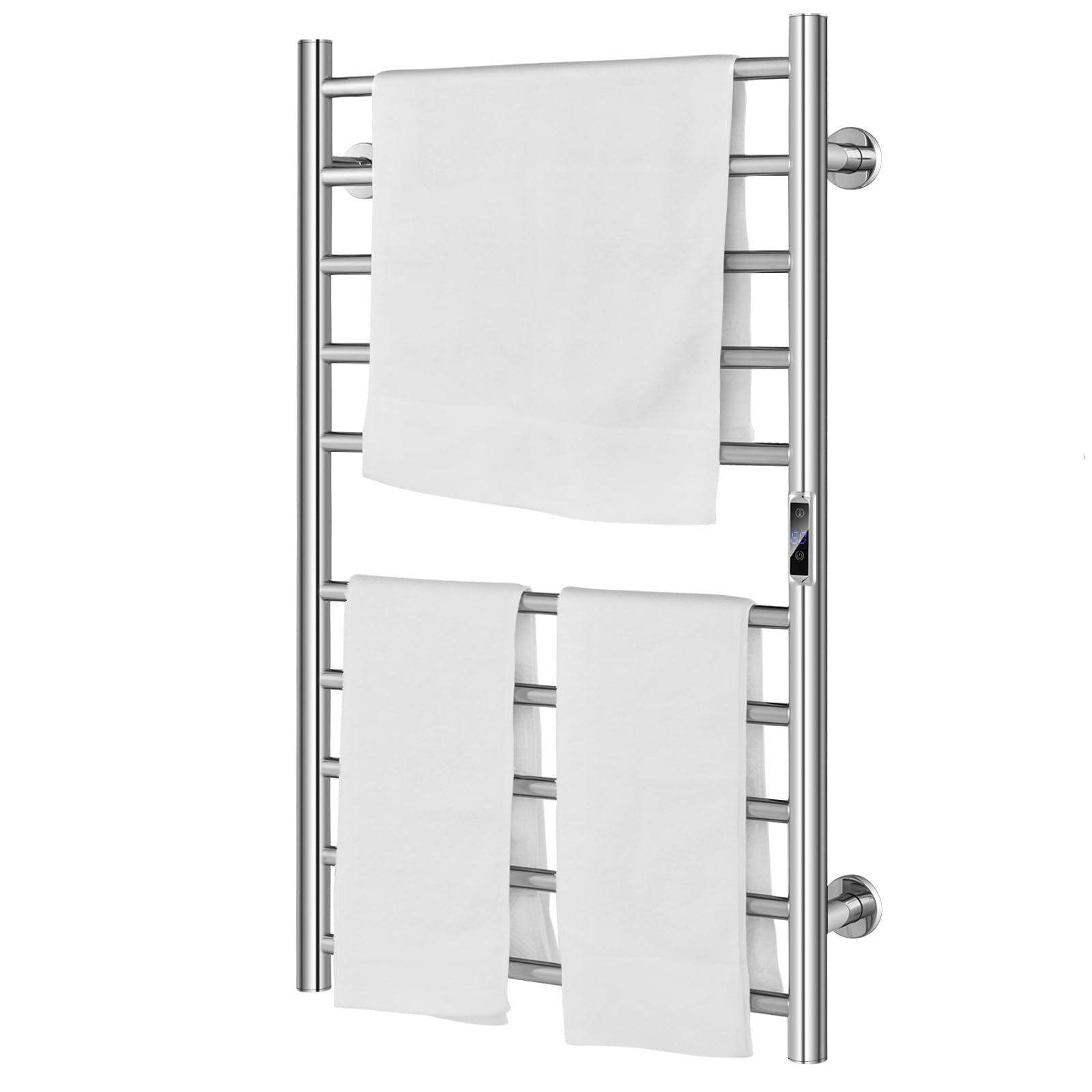 GYMAX Scaldasalviette Elettrico a Parete, Porta Asciugamani in Acciaio Inox, Riscalda 30-60 °C, Timer, Include Accessori a Parete, 53 x 11 x 86 cm