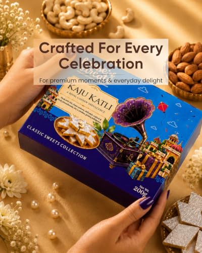 Image of Hyperfoods Rakhi Set for Brother Rakhi With Sweets House of Treats Kaju Katli 200g Sweets Gift Pack Gift Hamper for Bhaiya Rakhi Gift for Brother