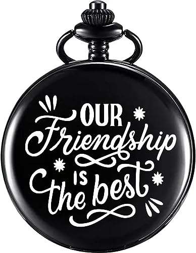 Image of Vintage Gandhi Style Pocket Watch with Engraved Designs & Messages Royal Black Analog for Men Women & Kids Includes Key Ring for car or Bike Keys Ideal Gift