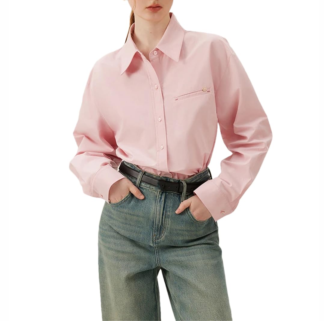 Camicia da donna con scollo a polo casual a maniche lunghe top tinta unita camicie dritte formali abbottonate