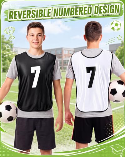 Image of Yahenda 24 Pcs Sports Pinnies Soccer Scrimmage Practice Vests Numbered Soccer Team Pennies with Belt for Adult