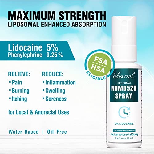 Ebanel 5 Lidocaine Spray Pain Relief Maximum Strength Liposomal