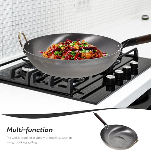 Wok de hierro fundido 32 cm con mango de madera miniatura 5