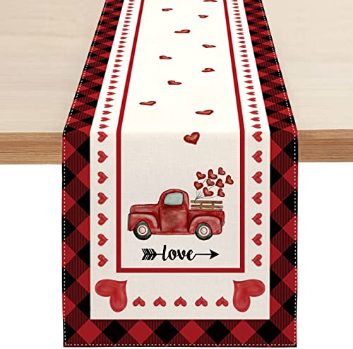 Valentines Day Table Runners 72 Inches Long,Dresser Scarves Buffalo Plaid Red Truck Table Runners For Dining Room Love Heart Branch Dinner Runner Anniversary Wedding Banquet Decor, 14X72In #TOP2