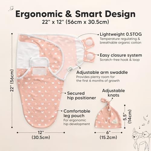 Image of KeaBabies 3-Pack Swaddles for Newborns, Girls, Boys with Hats - Organic Soft Baby Sleep Sacks, Breathable Baby Swaddle 3-6 Months Beanies Set, Premie Infant Sleep Sack 0-3 Months (Butterflies)