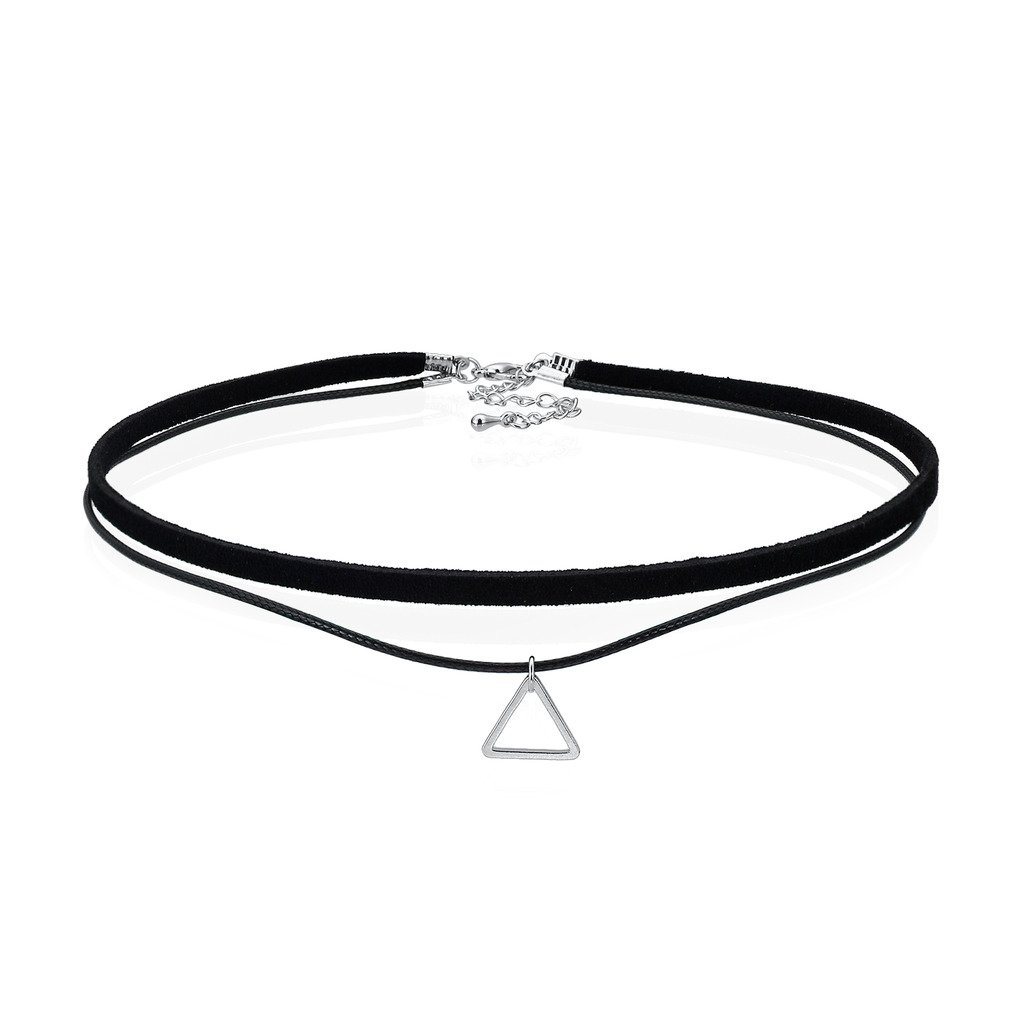 Choker Collar Black Necklaces With Pendant Silver Triangle Velvet Leather Punk Layered For Women