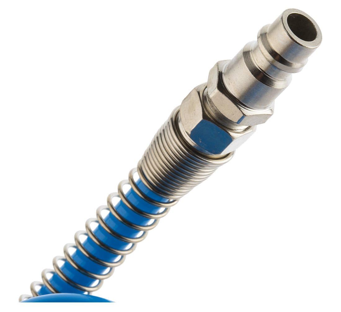 Manguera de Aire Espiral 10m 8x5mm con Enchufes Rápidos – Tubo Compresor Poliuretano Flexible Antinudos – Manguera Aire Comprimido Taller Mecánica Automoción Garaje Profesional