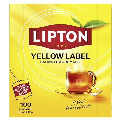 Lipton | Yellow Label | Schwarzer Tee | mit handgepflückten Schwarzteeblättern | pflanzenbasierte Teebeutel | Rainforest-Alliance zertifiziert | 1er Pack | 100 Teebeutel