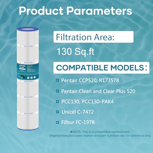 Keepure KPCC130 Ccp520 Pool Filter Cartridges Replacement For Pcc130, Pcc130-Pak4, R173578, 178585, Clean And Clear Plus 520 thumb #1
