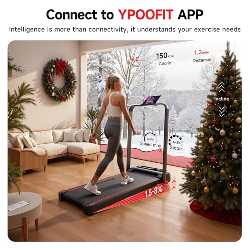 Image of RHYTHM FUN Treadmill with Incline, Walking Pad with Handle Bar,300lbs Walking Pad with APP, Portable Folding Walking Treadmills for Home /Office with Low Noise