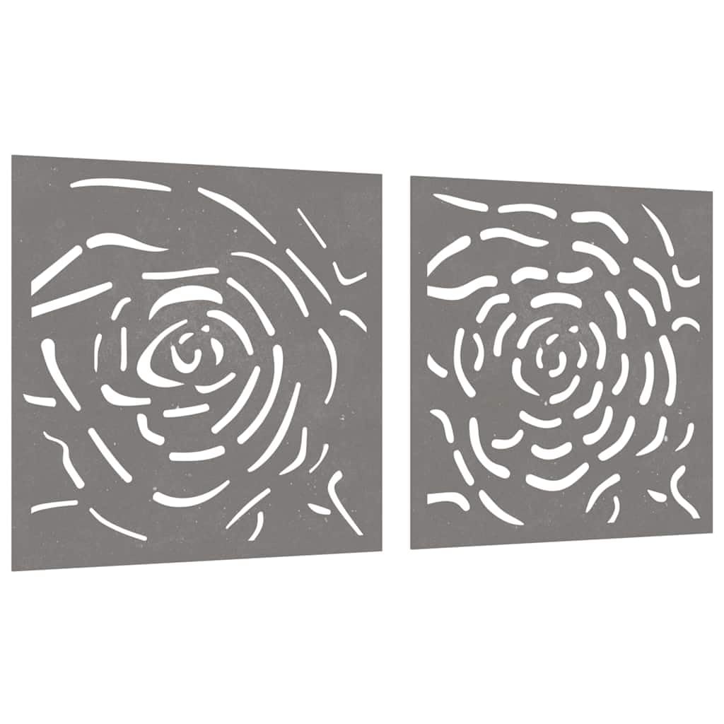 2-TLG. Garten-Wanddeko Sichtschutzelement Sichtschutzwand Gartendekoration Zaun für Balkon Pool 55x55 cm Cortenstahl Rosen-Design