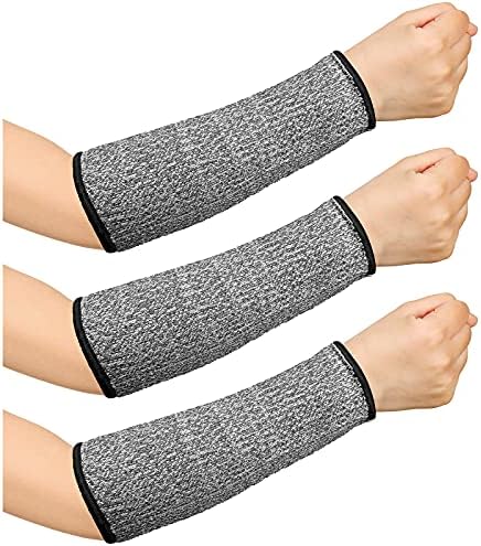 3 Pairs Arm Protectors for Thin Skin and Bruising Cut Resistant Forearm Sleeve Level 5 Arm Burn Protection Sleeve (Grey,7.9 Inch)