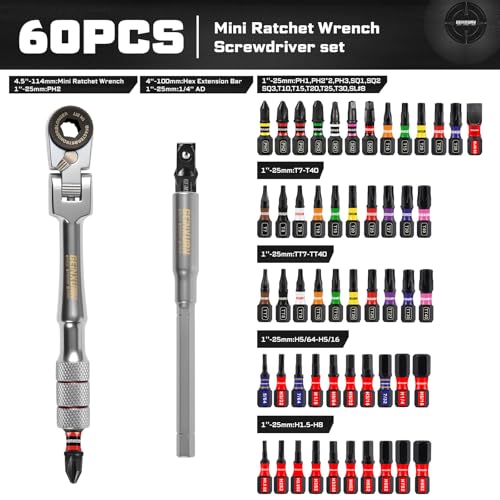 Geinxurn 60 Piece 180 Degree Pivoting Flex Head T Handle Ratchet Wrench Set - Image 2