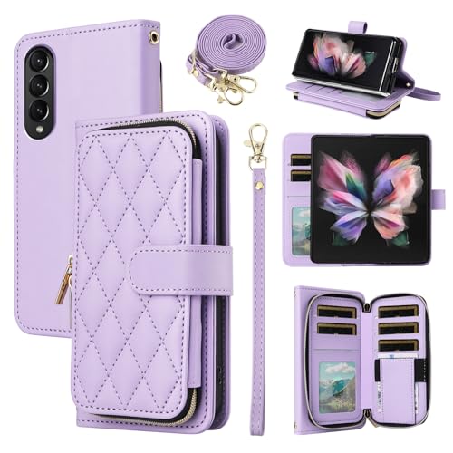 Étui portefeuille pour Samsung Galaxy Z Fold 3 5G violet avec 9 emplacements cartes et fermeture