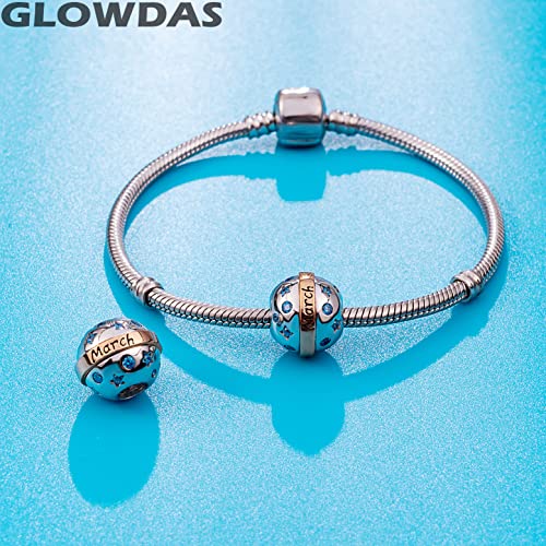 March Birthstone Charms Fit Pandora Birthday Bracelet Necklace, 925 Sterling Silver Pave Aquamarine Cz Birth Stone Ball Beads With Little Stars, Gifts For Mom/Dad/Grandma #TOP2